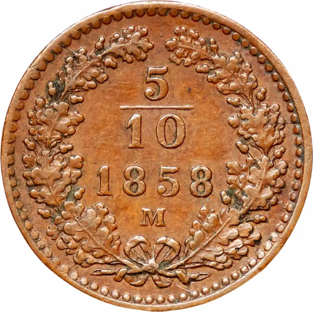5/10 Krejcar (Půlkrejcar) – rub