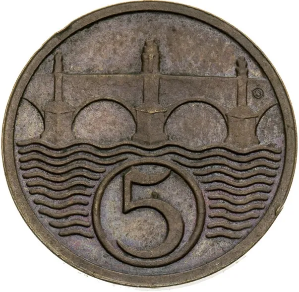 5 Haléřů – Zkušební ražba (Bronz) – rub